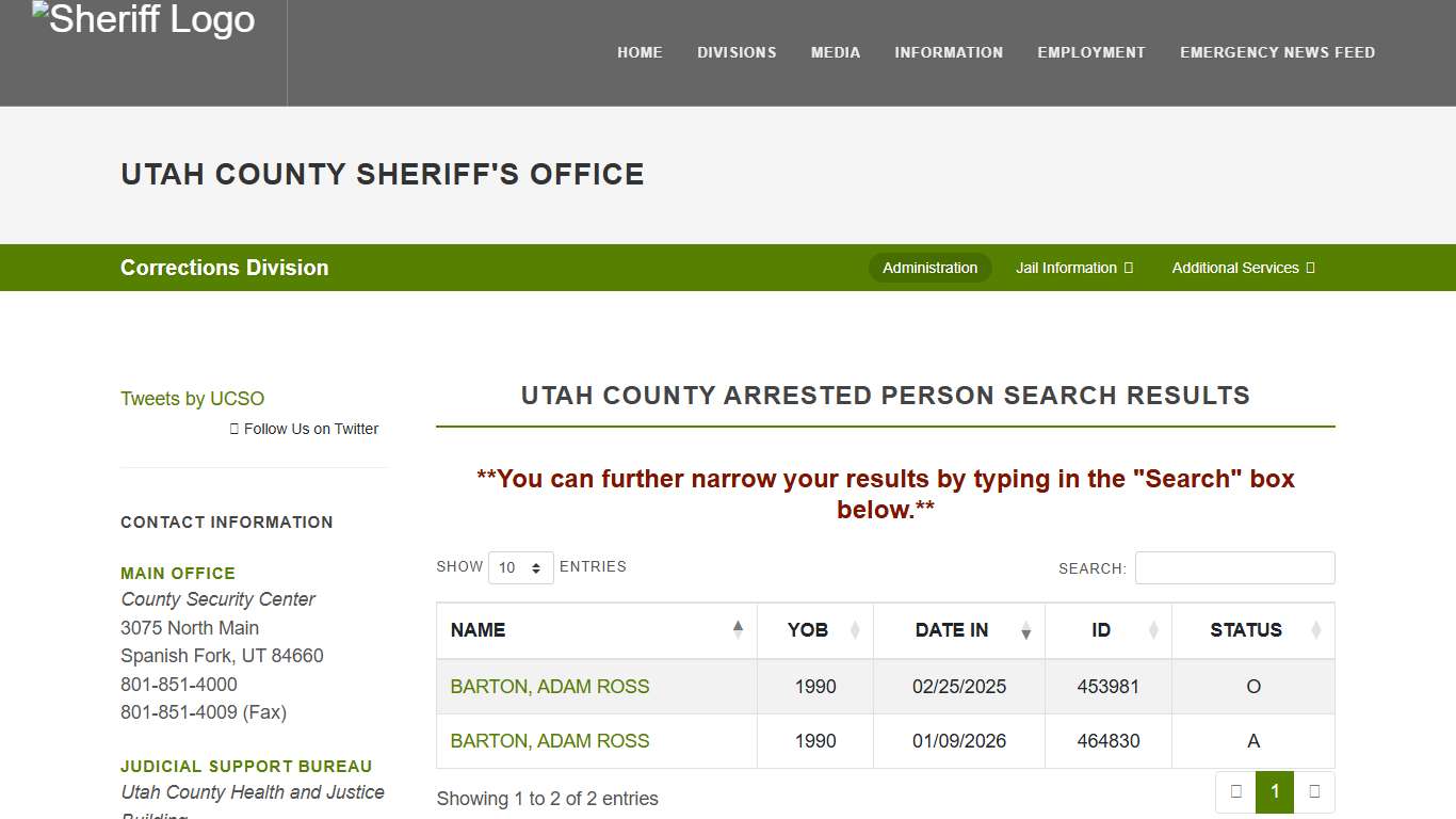 Utah County Sheriff's Office Inmate Search