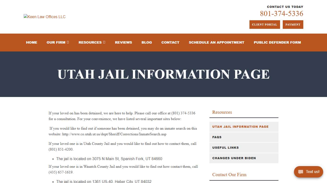 Utah Jail Information Page Keen Law Offices LLC